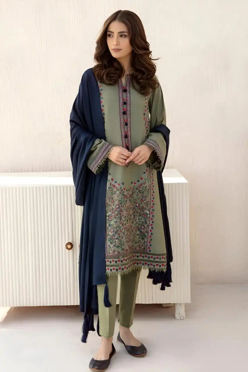 SR-JZ710 Unstitched Fully Embroided Dhanak Suit With Dhanak Dupatta