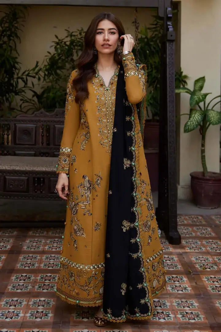 SY ZH-3060  3 Piece Unstitched Dhanak Embroidered Dress With Printed Dhanak Wool Shawl