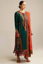 SR-MB525 Dhanak Embroidered Suit With Digital Printed Woolen Shawl
