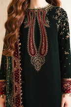 SH-JZ-999 Unstitched Fully Embroided Velvet Suit with Chiffon Dupatta