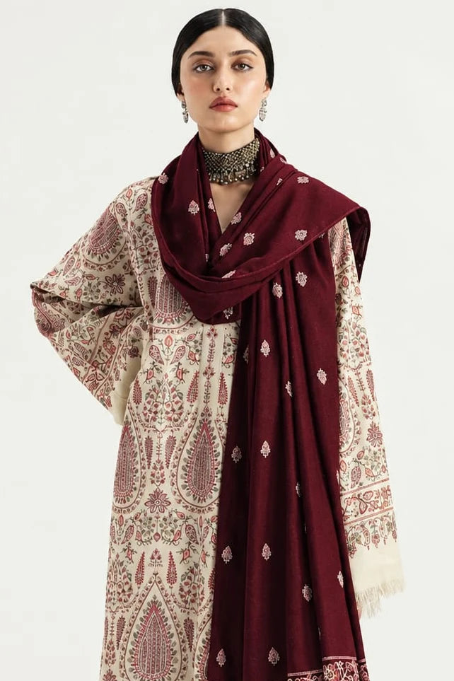 SH-ZS-3020 Dhanak Unstitched Fully Embroidered 3pc Suit With Fully Embroidered Shawl