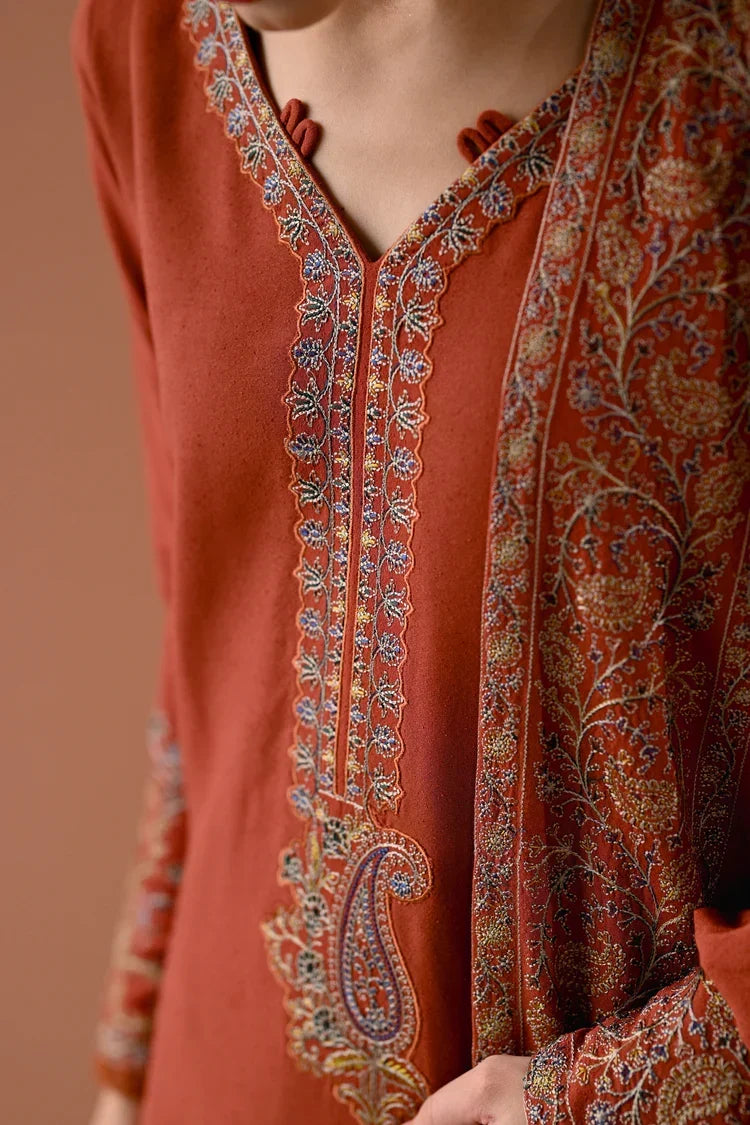 SH-BT-2880B 3 Piece Unstitched Embroidered Dhanak Fabric With Dhanak Shawl