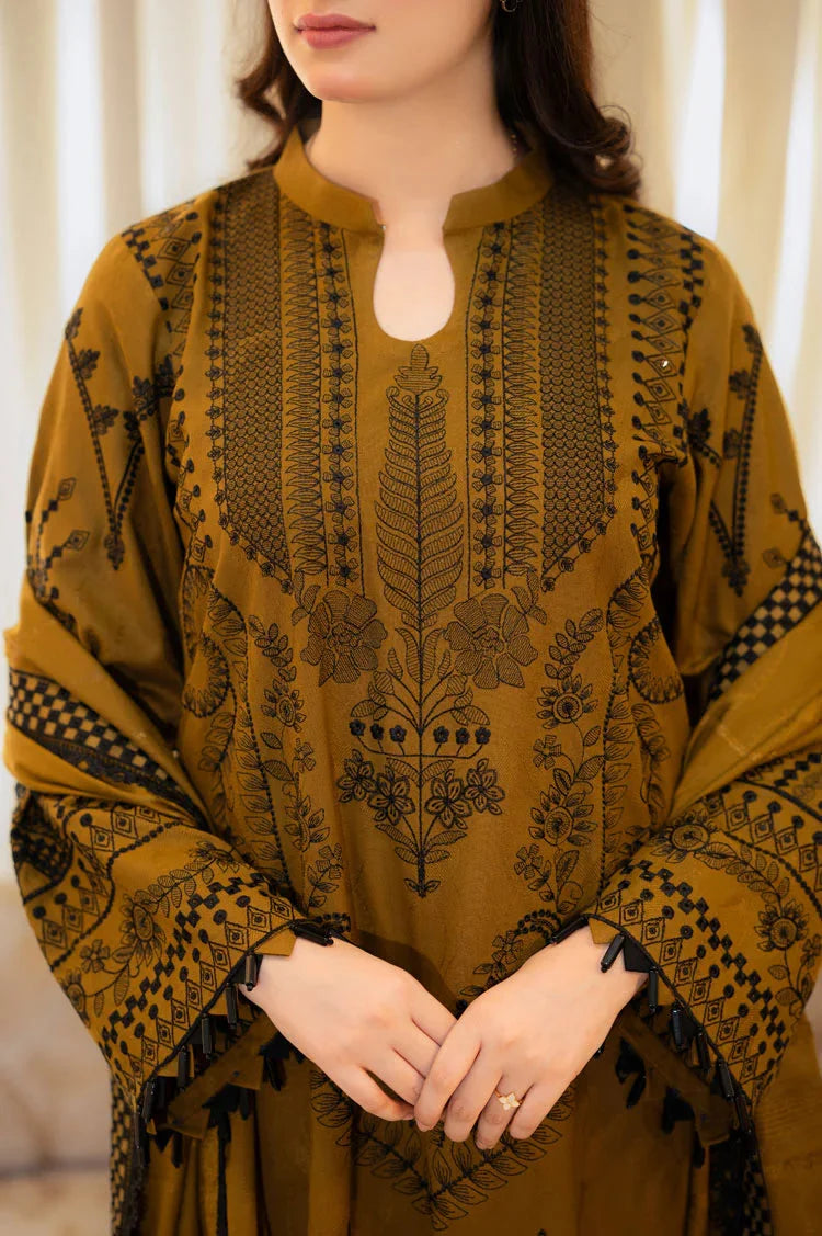 SH-MB-100 3 Piece - Unstitched Fully Embroidered Dhanak Fabric with Dhanak Shawl