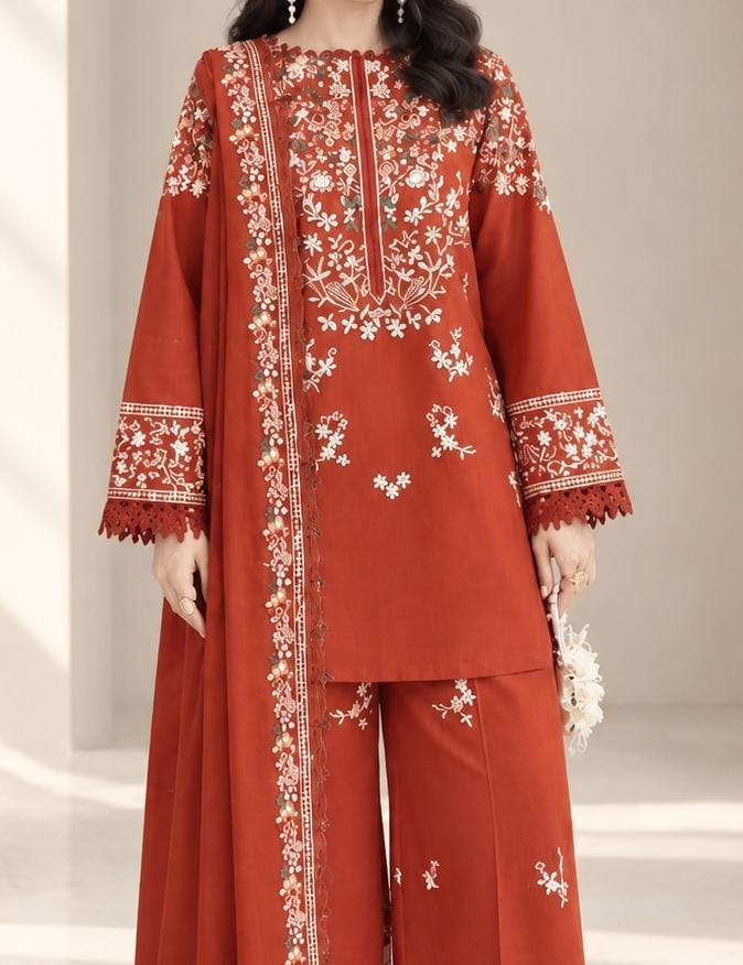 SH-BT-3125 Unstitched Fully Embroidered Dhanak Suit With Embroidered Dhanak Shawl
