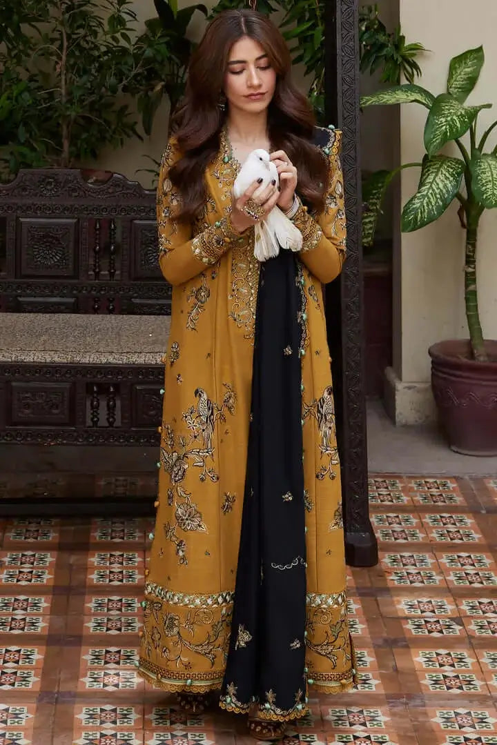 SY ZH-3060  3 Piece Unstitched Dhanak Embroidered Dress With Printed Dhanak Wool Shawl