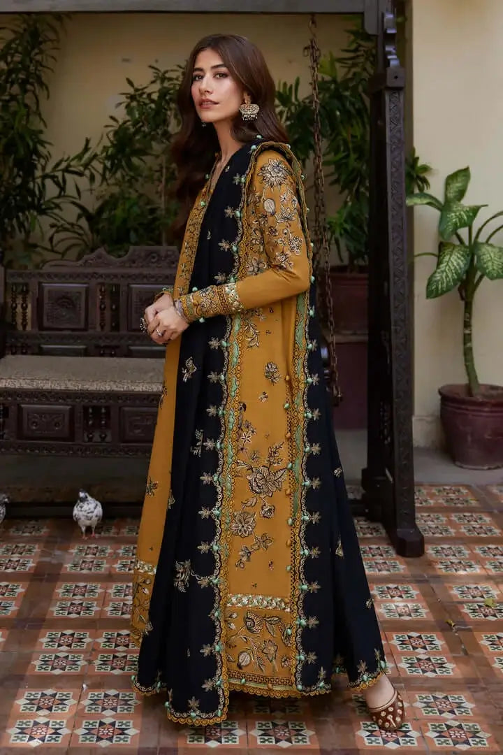 SY ZH-3060  3 Piece Unstitched Dhanak Embroidered Dress With Printed Dhanak Wool Shawl