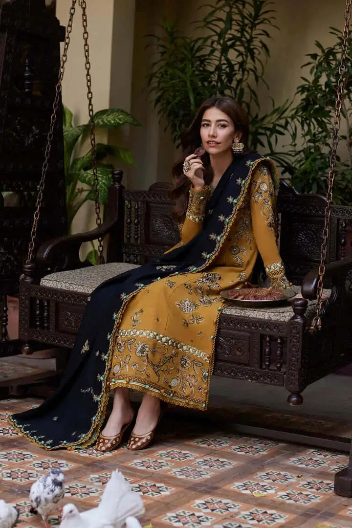 SY ZH-3060  3 Piece Unstitched Dhanak Embroidered Dress With Printed Dhanak Wool Shawl