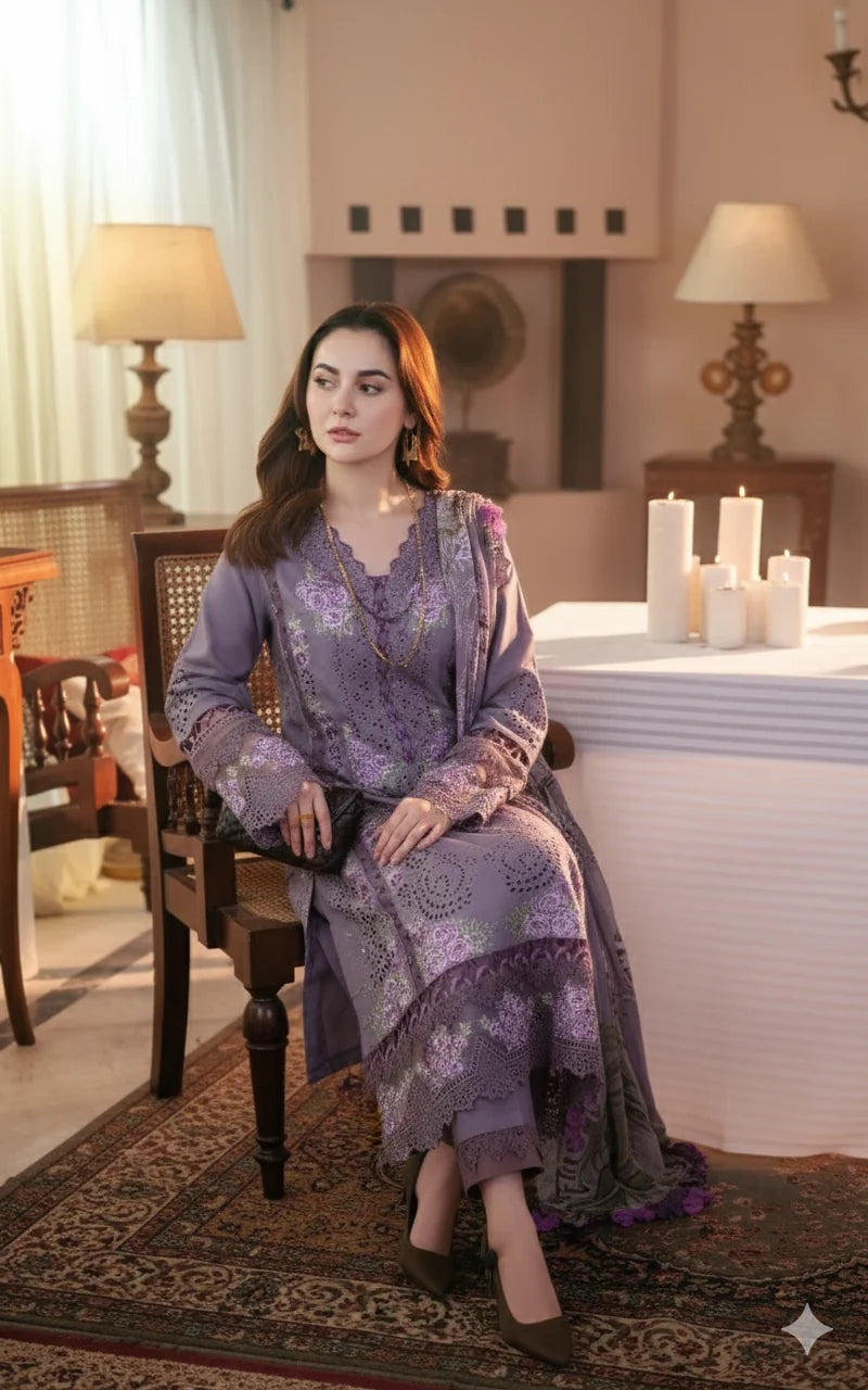 SH-JD-2680 3 Piece - Unstitched Fully Embroidered Lawn Fabric with Printed Monar Dupatta