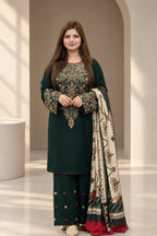 SH-BQ-3075 Dhanak Fabric - 3 Piece Unstitched Fully Embroidered Dress With Shawl