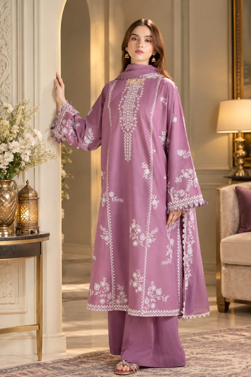 SH-CS-900 3 Piece - Unstitched Fully Embroidered Dhanak Fabric Embroidered Shawl