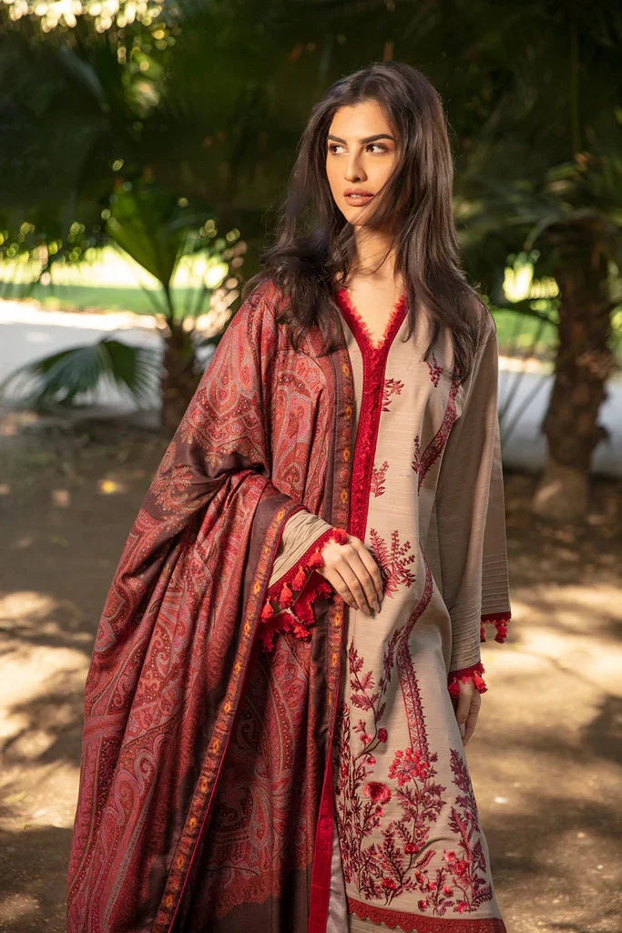 SR-620 Unstitched Fully Embroided Dhanak Suit With Wool Shawl