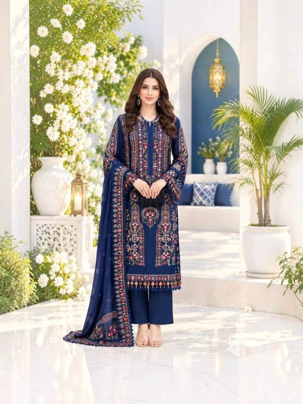 SH-MB-965 3 Piece - Unstitched Fully Embroided Dhanak Fabric